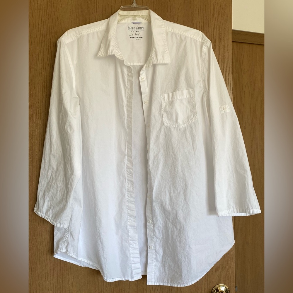 Faded Glory White Button-Up Camp Shirt Plus Size 3X